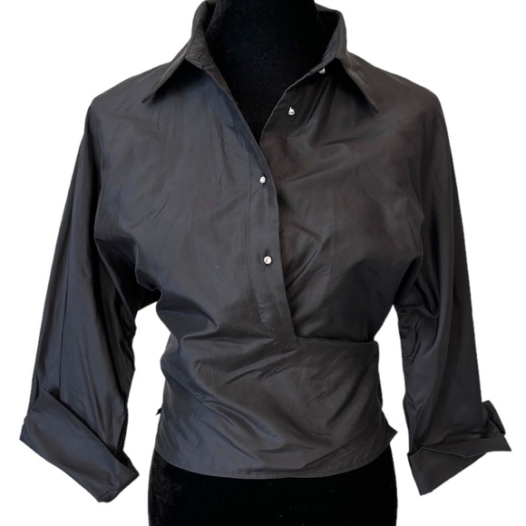 Judy Lee Cole Black Crystal Button Wrap Top - Picture 1 of 5